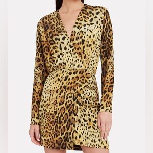 cushnie wrap-effect pleated leopard print 100% silk mini dress